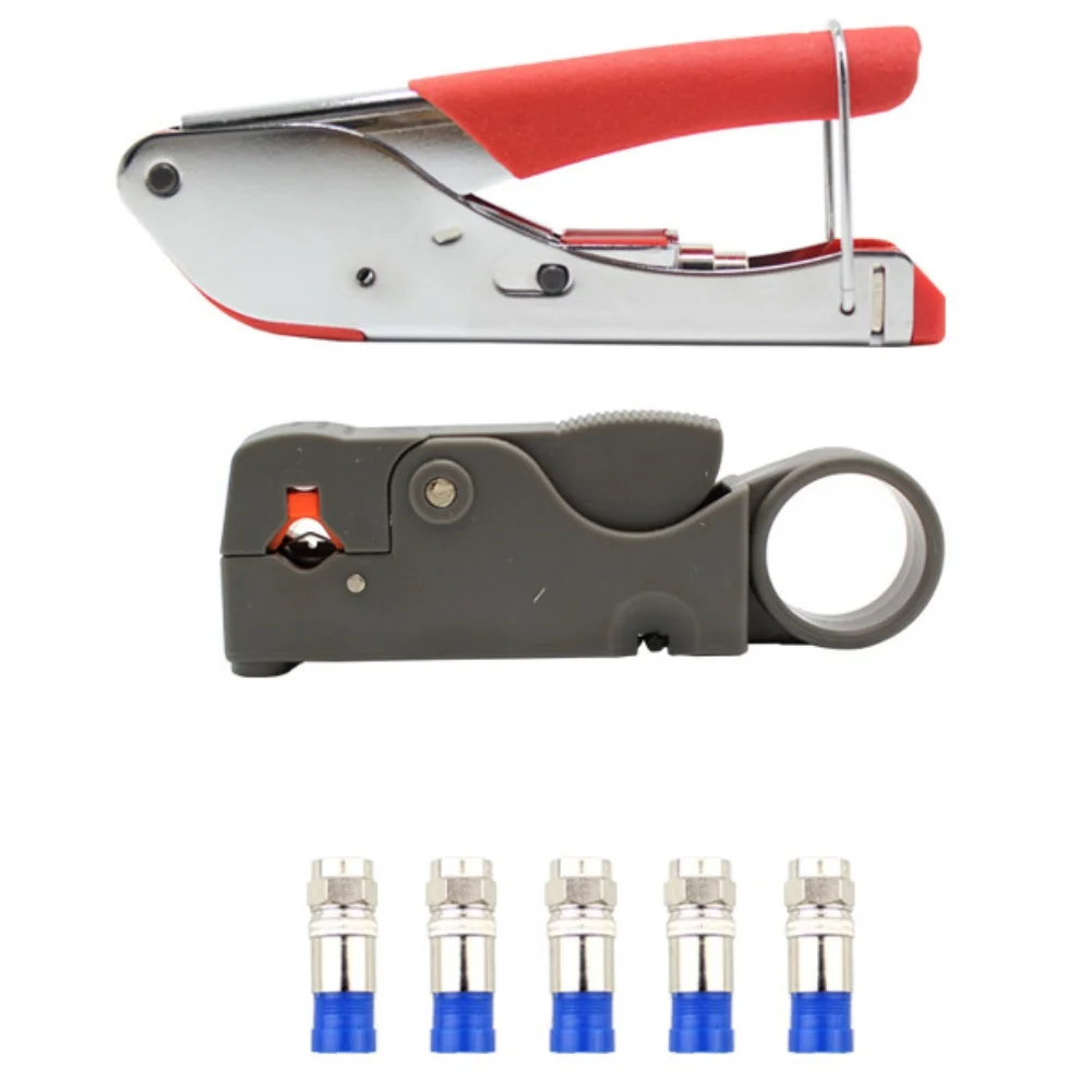 Electricity Tool Set With Connectors Tool Rotary Stripper Cable Stripper For RG58/RG59/RG62/RG6 Coaxial Cable