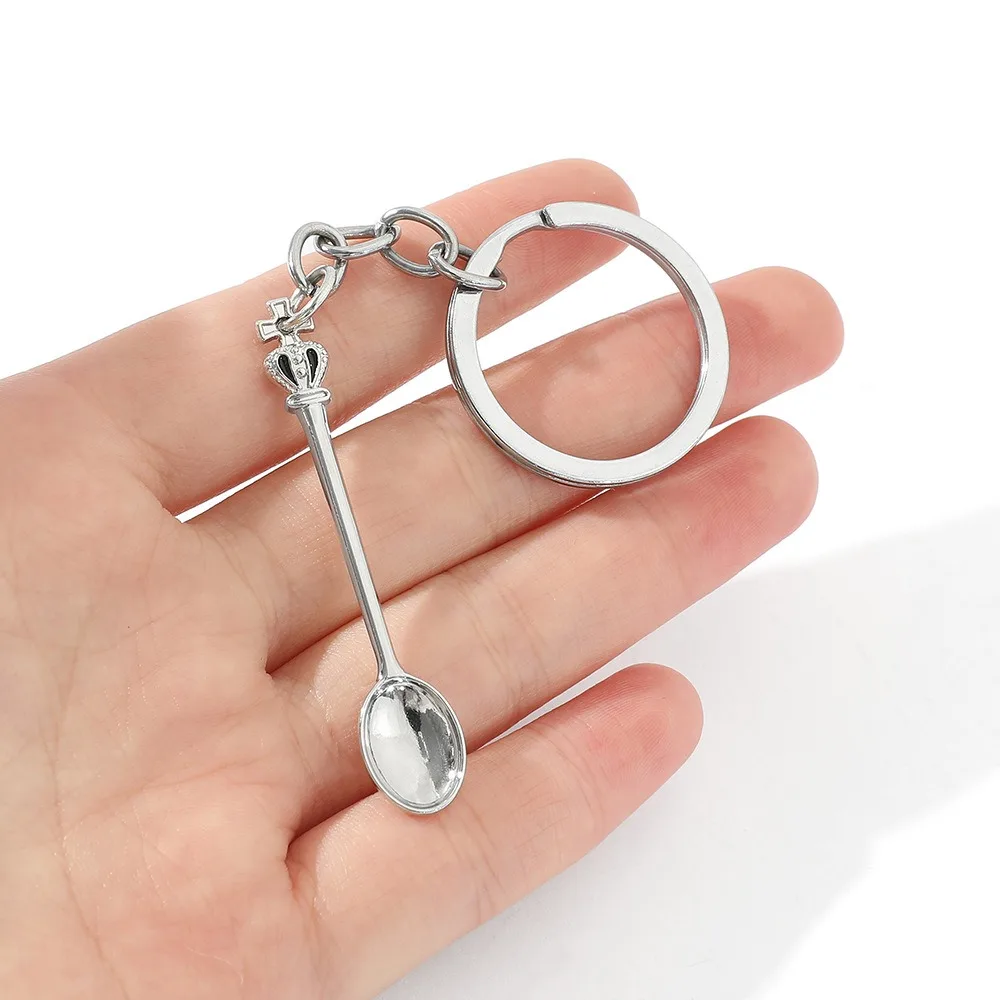Crown Mini Spoon Keychain Couple Keyring Pendant Purse Handbag Car Key Holder Jewelry Accessories Hot Selling Small Gift view 2