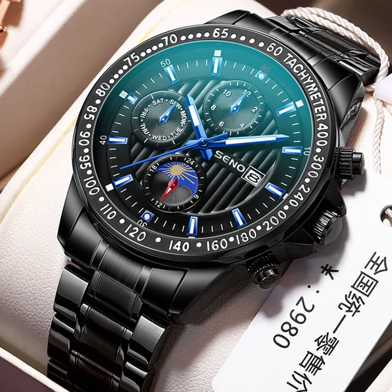 

New Men's Watch Fashion Calendar Waterproof Quartz Large Dial Watch Multi-functional Luminous Hands Classic Leather Men's Watch