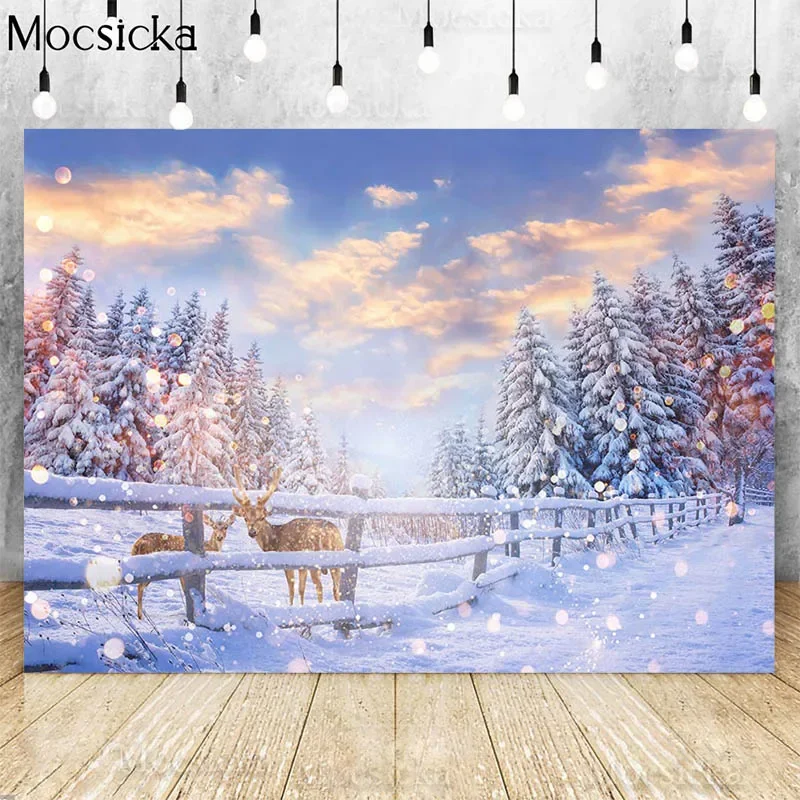

Snowstorm Snow Landscape Backdrops For Photography Winter Forest Reindeer Photocall Baby Kids Portrait Background Photo Studio