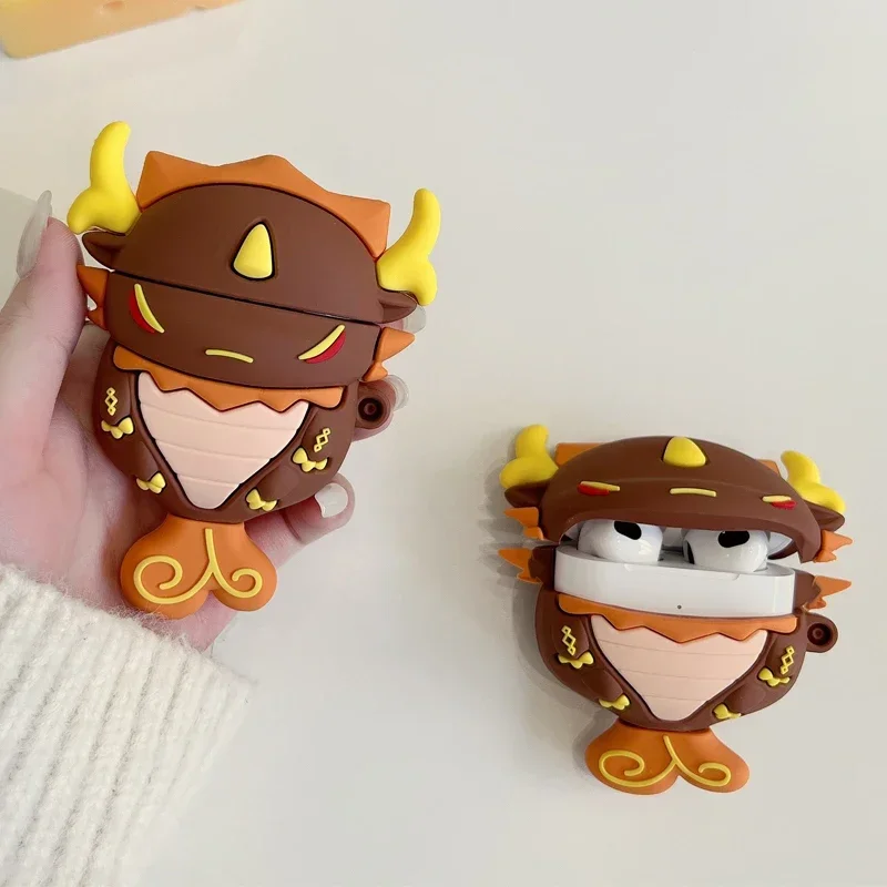 Genshin Impact Zhong Li Morax Dragon Cosplay for AirPods 1 2 3 Airpod Pro Key Chain Wireless Earphone Bluetooth Headset Case