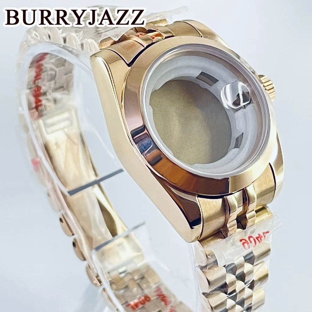 Burryjazz-ピンクゴールドの時計ケース,サファイアクリスタル,ステンレススチール,防水,nh05,nh06,31mm