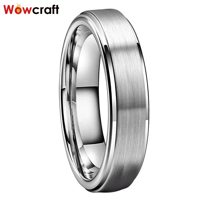 6mm Tungsten Carbide Ring for Men Women Brushed Surface Engagement Wedding Band Rings With Stepped Edges