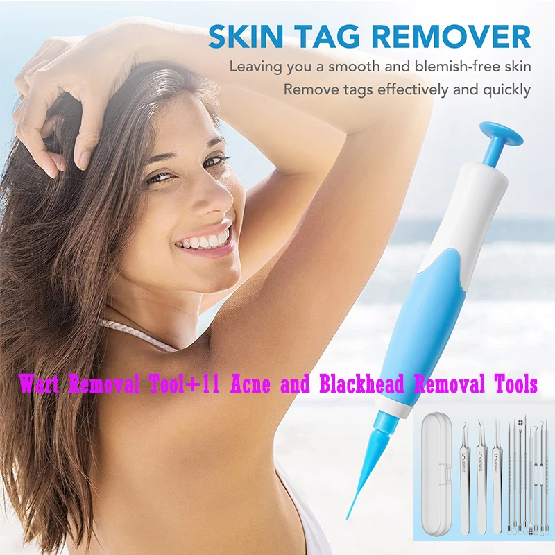 2-IN-1 Strumento per la rimozione automatica delle etichette della pelle Tagpen e 11 pezzi Pinzette per capelli incarniti Clip per l'acne Aghi per la rimozione dei punti neri Strumenti per la cura della pelle del viso