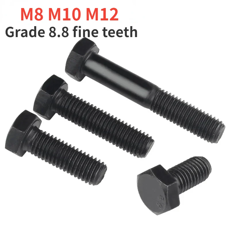 Pitch 1/1.25/1.5 Grade 8.8 Black Fine Tooth External Hexagon Screw Black External Hexagon Young Tooth Bolt Screw M8 M10 M12