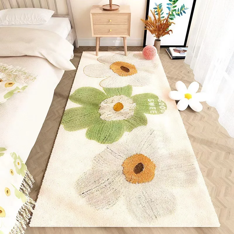

VIKAMA Ins style small fresh carpet,bedroom imitation cashmere rectangular bedside carpet,dirt resistant thick cream wind carpet
