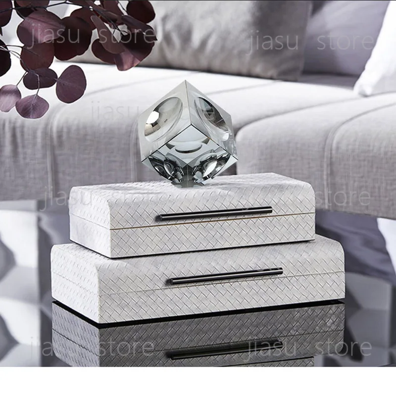 Luxury K9 Crystal Geometric Decor Ornament, High Transparent Smoke Grey Concave Cube Desktop Home Decoration Accessory