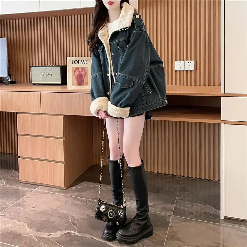 2026年秋冬新作 厚手デニムジャケット レディース オーバーコート ファッション ゆったり 長袖 デニムジャケット 女性用 アウター 暖かいパーカー