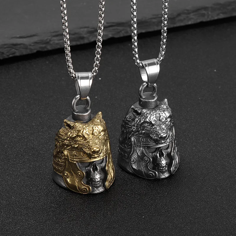 European and American motorcycle style fashion personality punk accessories Roman skull wolf helmet bell pendant