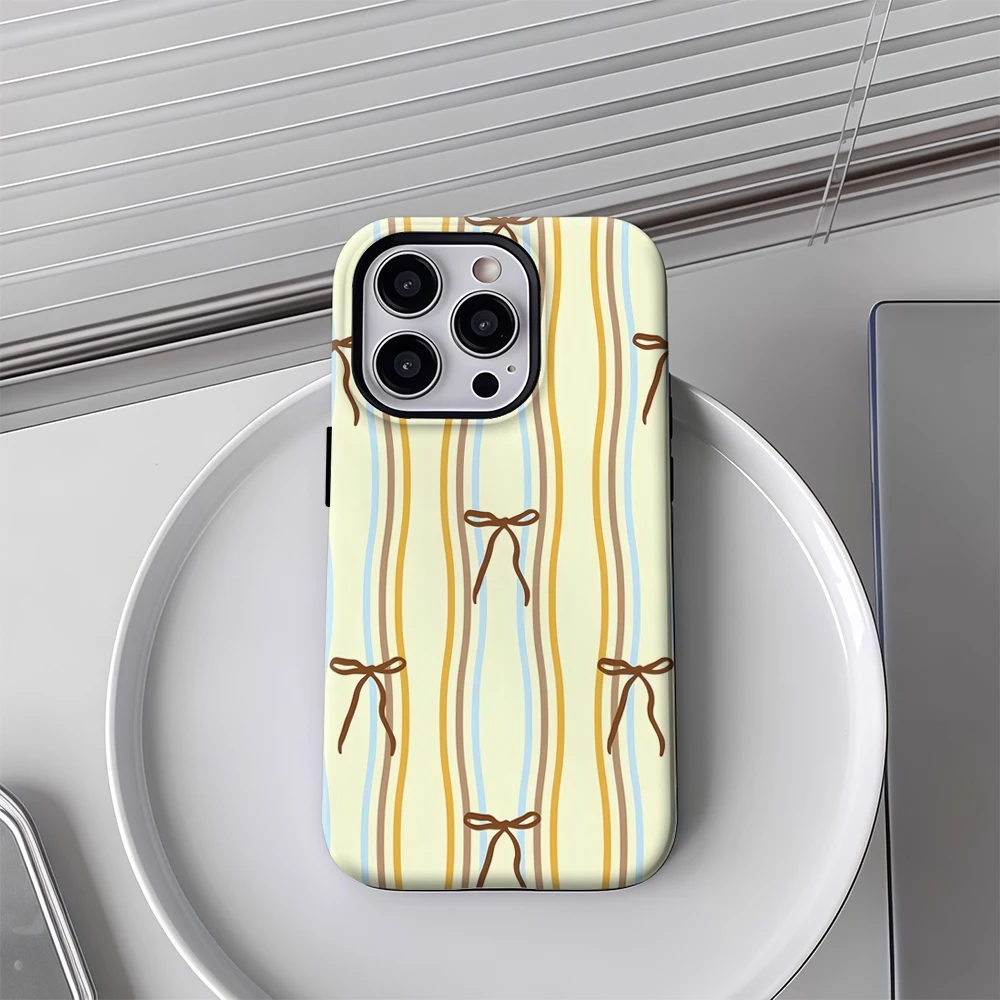 Striped Bow Pattern Phone Case for Samsung Galaxy S20 S23 S24 S25 S26 FE Plus Ultra Edge 4G 5G Luxury Double-layer Back Cover