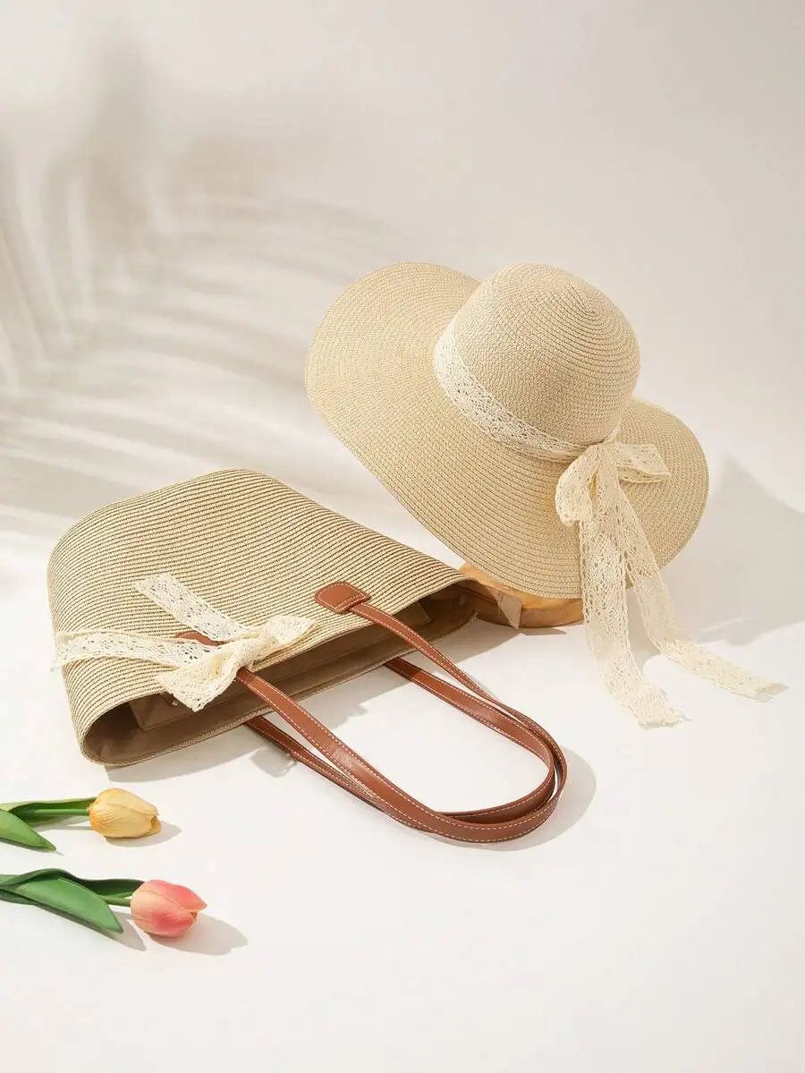 1 Straw Hat + 1 Bag, Vacation Casual Set