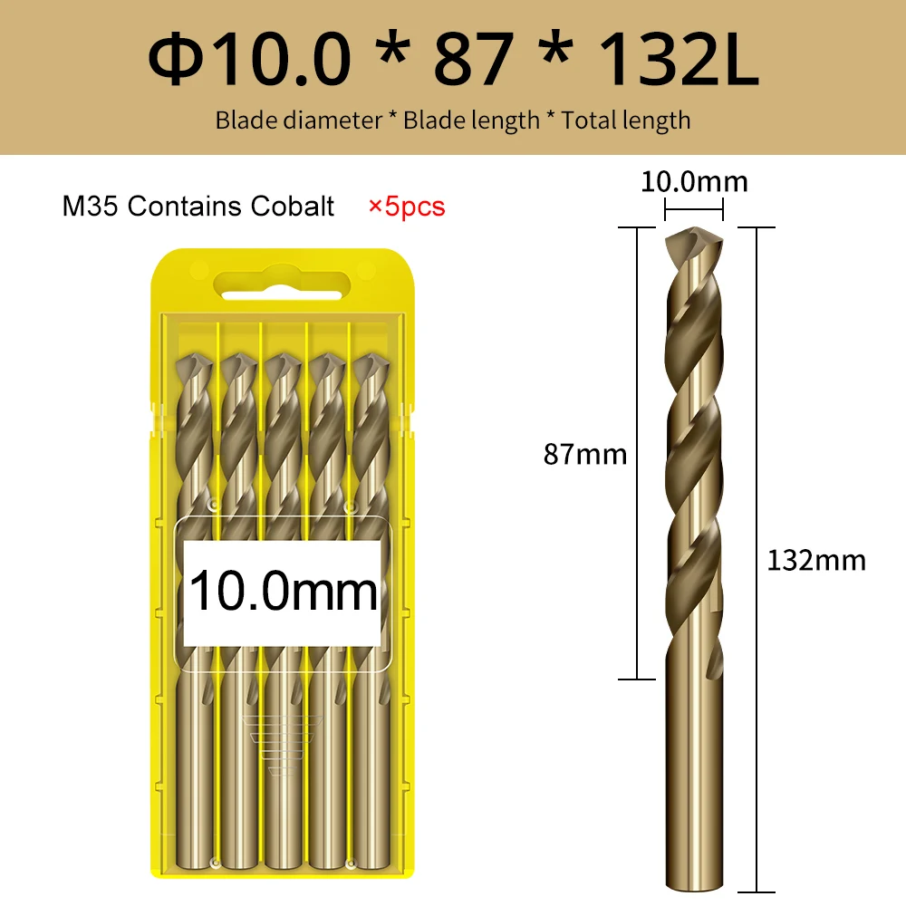 0.5-13mm HSS M35 Twist Drill Bits With Cobalt Tungsten Steel Metal Hole Drills Straight Handle Alloy CNC Drilling Tools