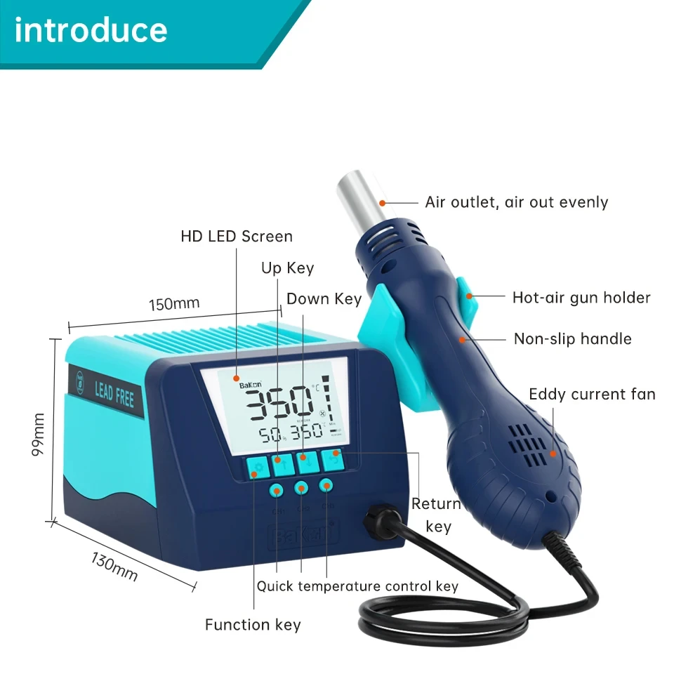 Bakon BK880 Hot Air Rework Station Tools Kit 550W Transformer Air Dryer For Soldering Heat Gun Thermal Blower  230V