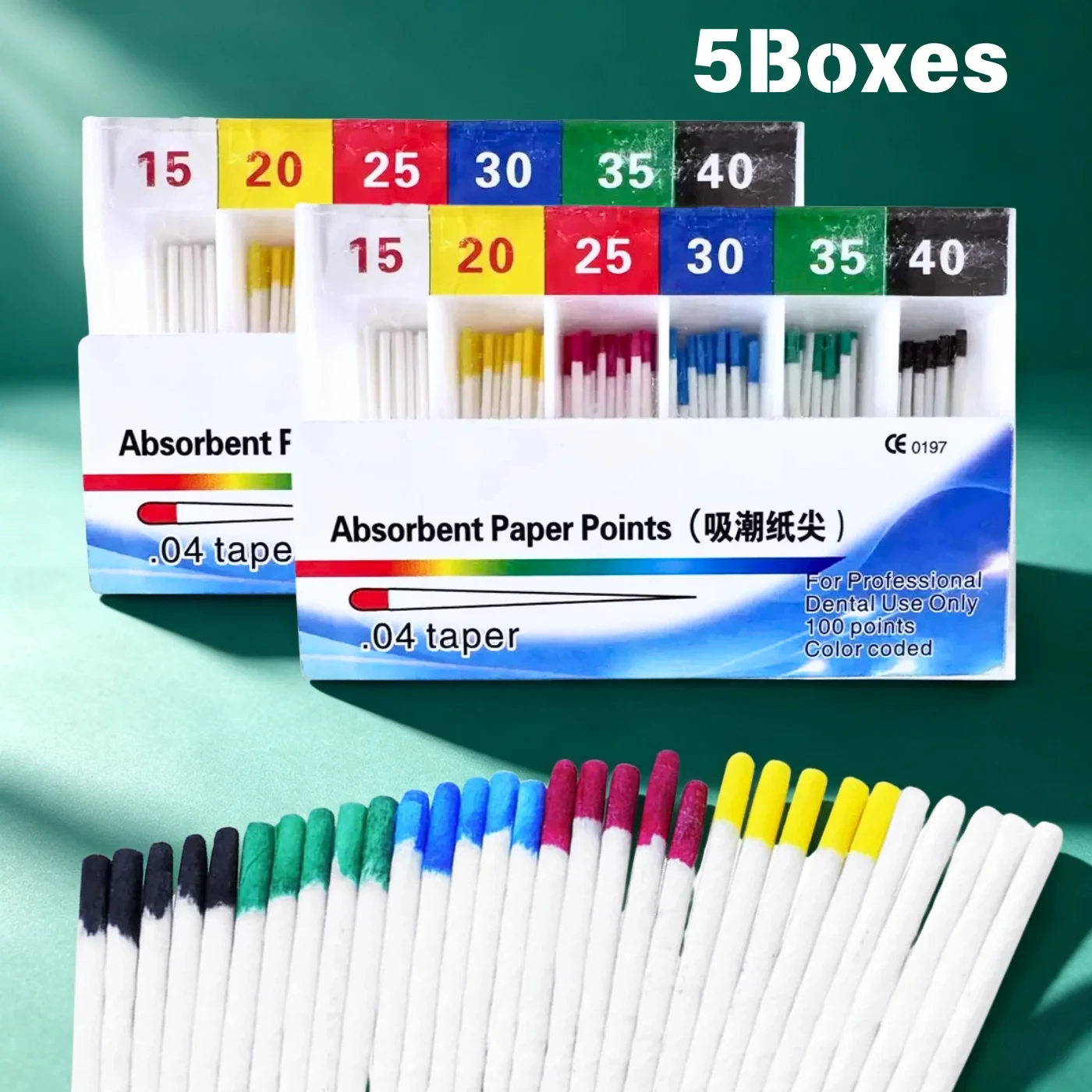 5Boxes Dental Absorbent Paper Points 0.02/0.04/0.06 Taper 15-40 & F1-F3 Pure Cotton Fiber Strong Absorption Root Canal Endo Tips