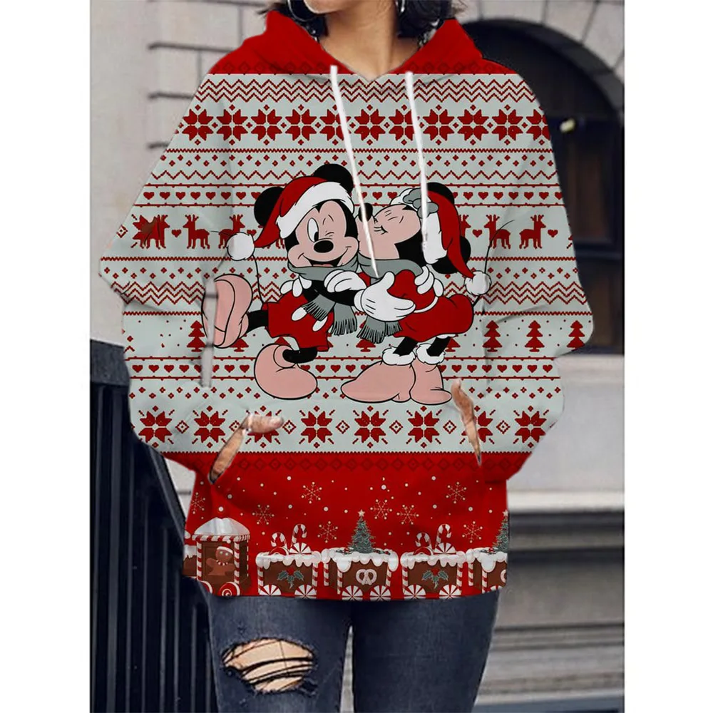 christmas Disney Mickey Mouse Print Hoodie Sweatshirt Men/Women Autumn And Winter Coat Clothing funny Jacket Red Hoodies