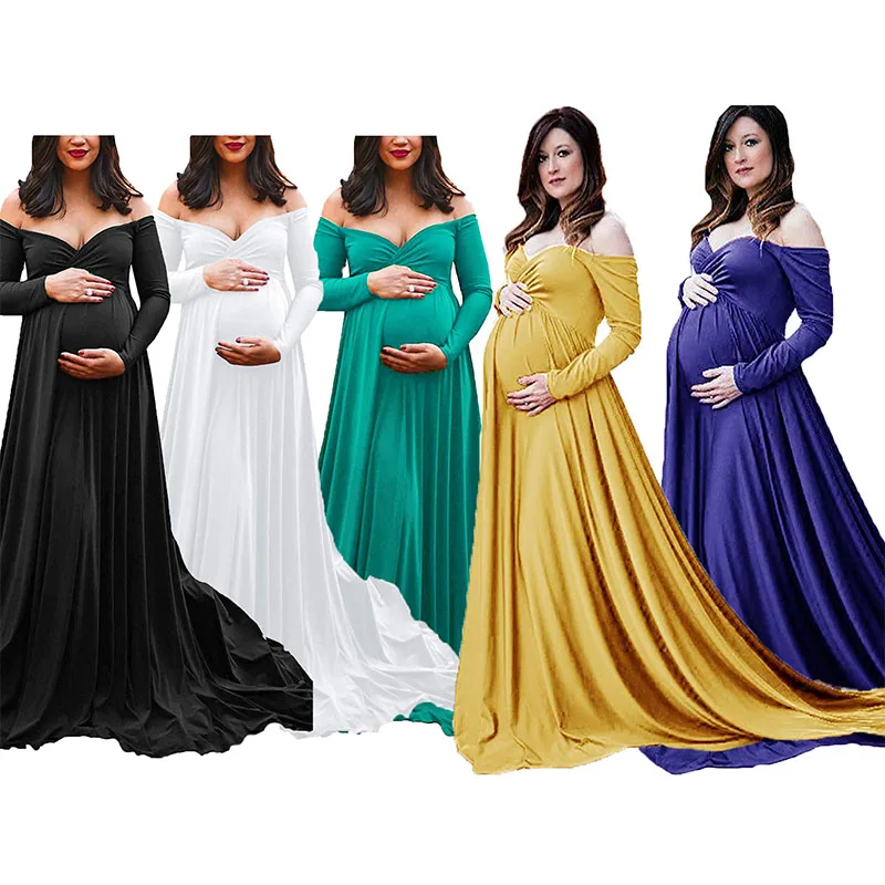 

Maternity Dresses Photoshoot New Photography Clothes Short Sleeve V-Neck Tailgate Lace Frock Chiffon Loose Skirt Pregnant Photo