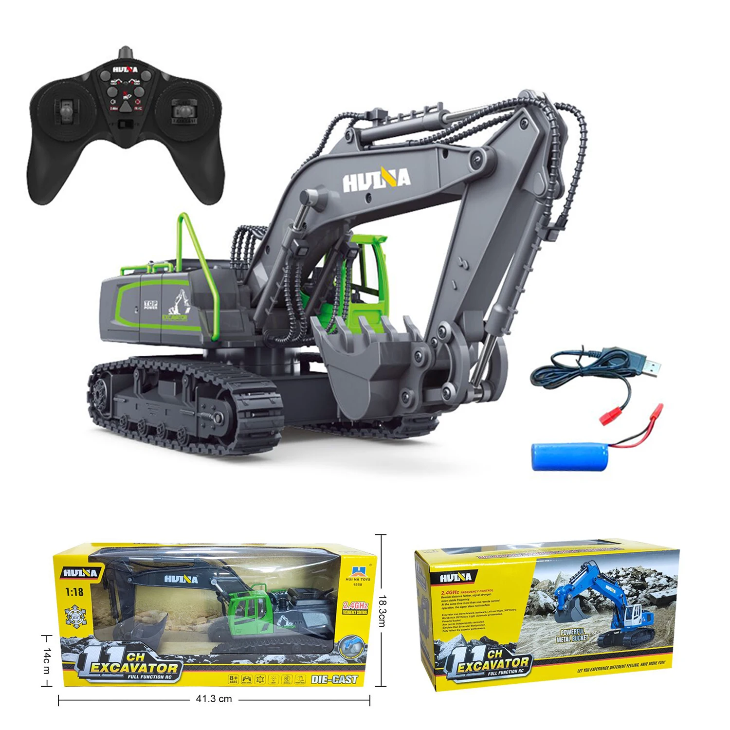 

HUINA RC Excavator 1/18 11CH автомобиль на гусеничном ходу с дистанционным управлением 1558 RC аккумулятор 360 ° вращающаяся модель уличные игрушки подарки TH20314