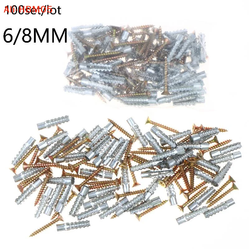 (HB05)100Set 6/8mm Wall Anchors And Screws Set Metal Expansion Plug And Self Tapping Screws Kit For Concrete Drywall Mounting