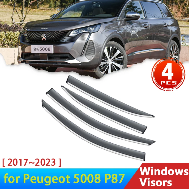 4x Deflectors for Peugeot 5008 Allure P87 2017~2023 2019 Accessories Car Window Visor Rain Eyebrow Guards Wind Smoke Windscreens