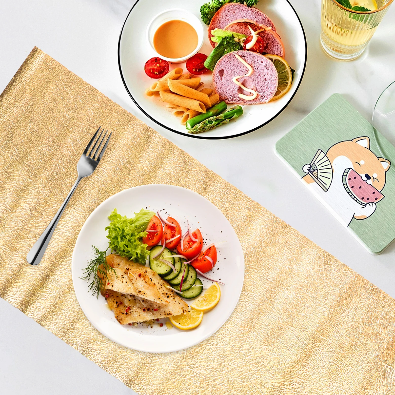 

Gilding Table Runner Placemat PVC Heat Resistant Insulated Dining Table Mat Decorative Tableware Coaster PVC Placemats