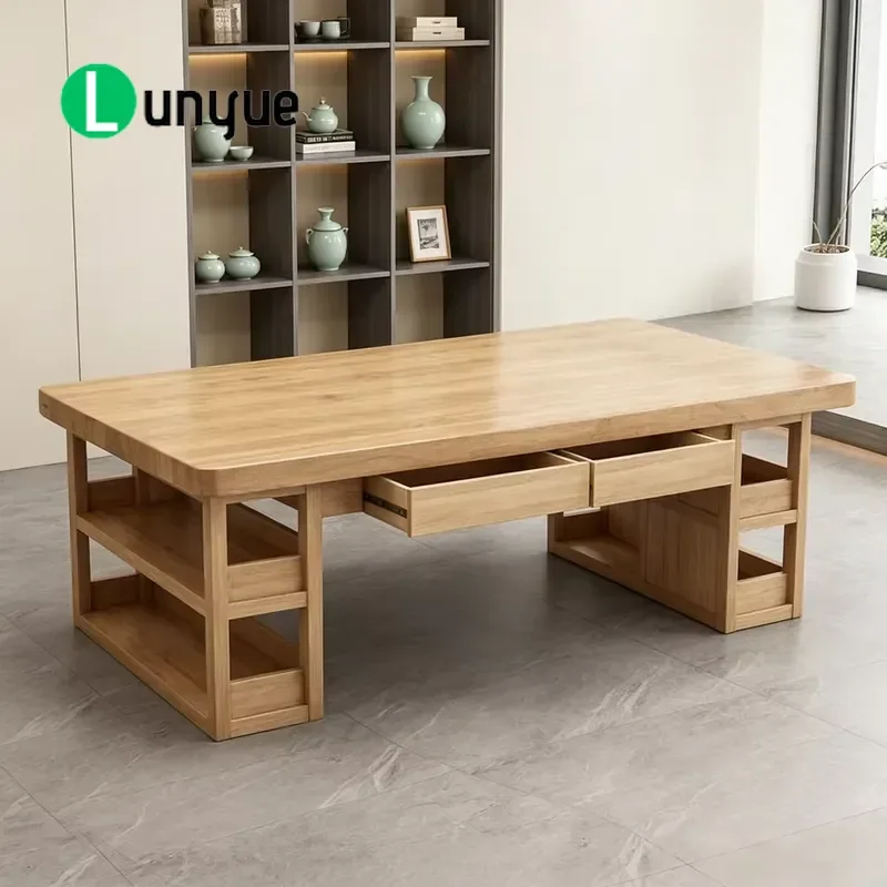 Large Oak Log Desk with Bookshelves and Drawers Rectangular Pine Workbench for Multiple Users Ideal for Home Office Use