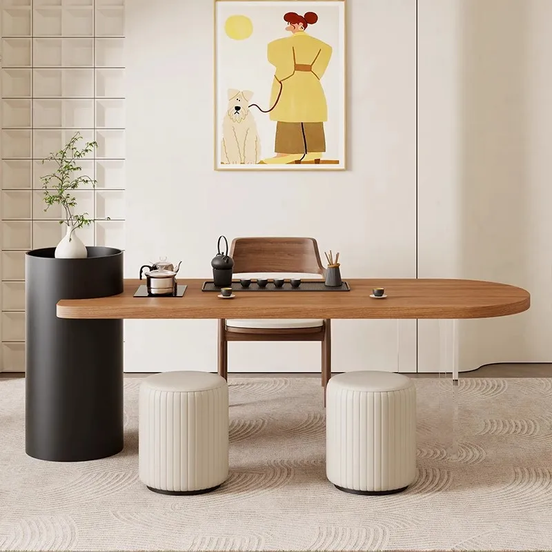 Balcony tea table kung fu tea table and chair combination small modern high-end simple household cream style small tea table tab