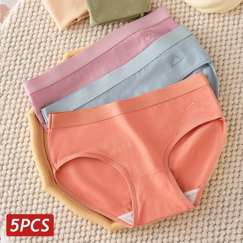 5PCS Frauen Baumwolle Höschen Einfarbig Slip Low Taille Sexy Dessous Nette Tropf Muster Unterwäsche Weibliche Bequeme Unterhose