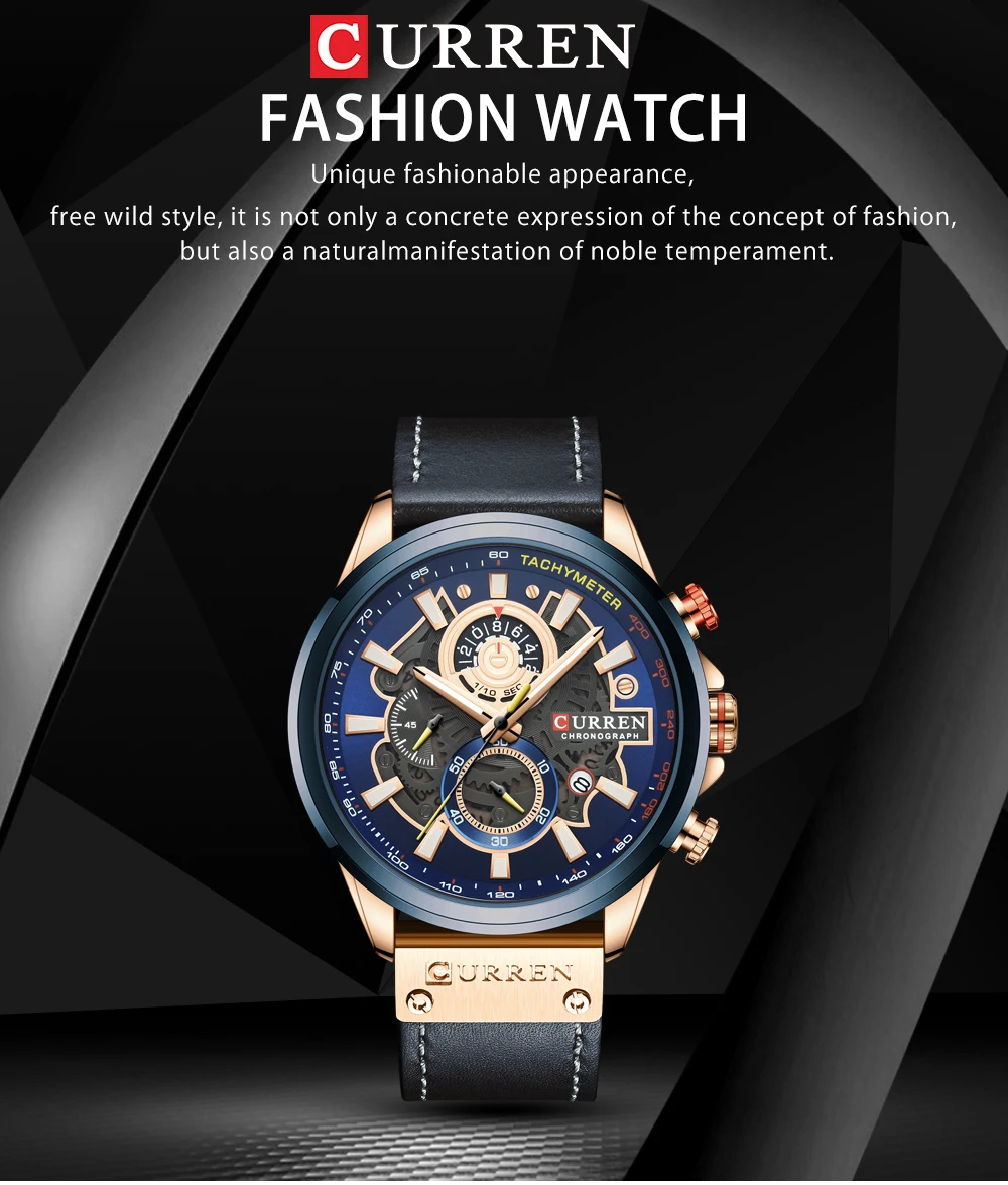 CURREN Uhr für Männer Top Marke Luxus Lederband Quarz Wasserdichte Armbanduhr Mode Lässig Sport Uhr Business Datum Uhr – Detail 1
