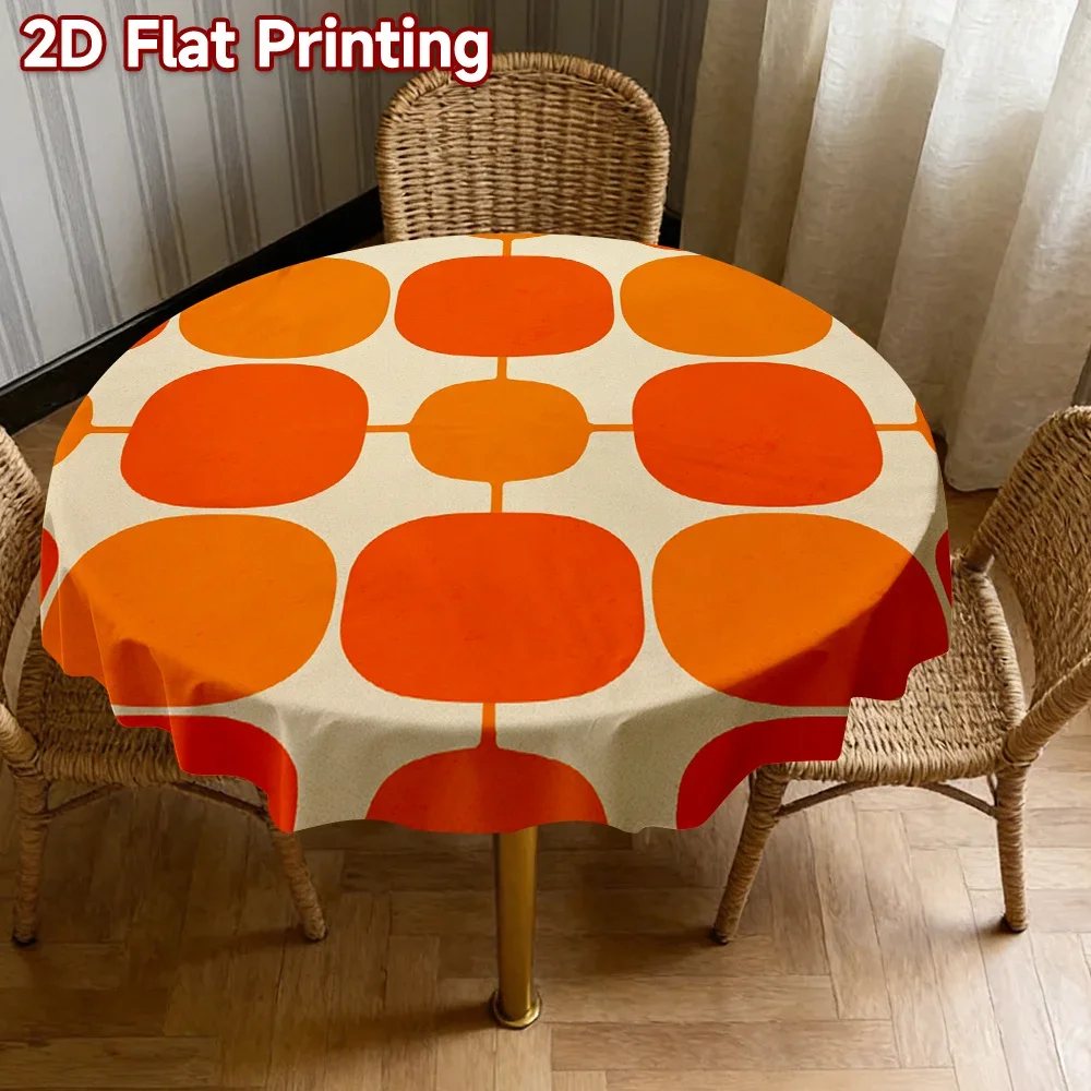 One 2D flat circular tablecloth, featuring a retro orange geometric design, is perfect for outdoor decoration.xzj