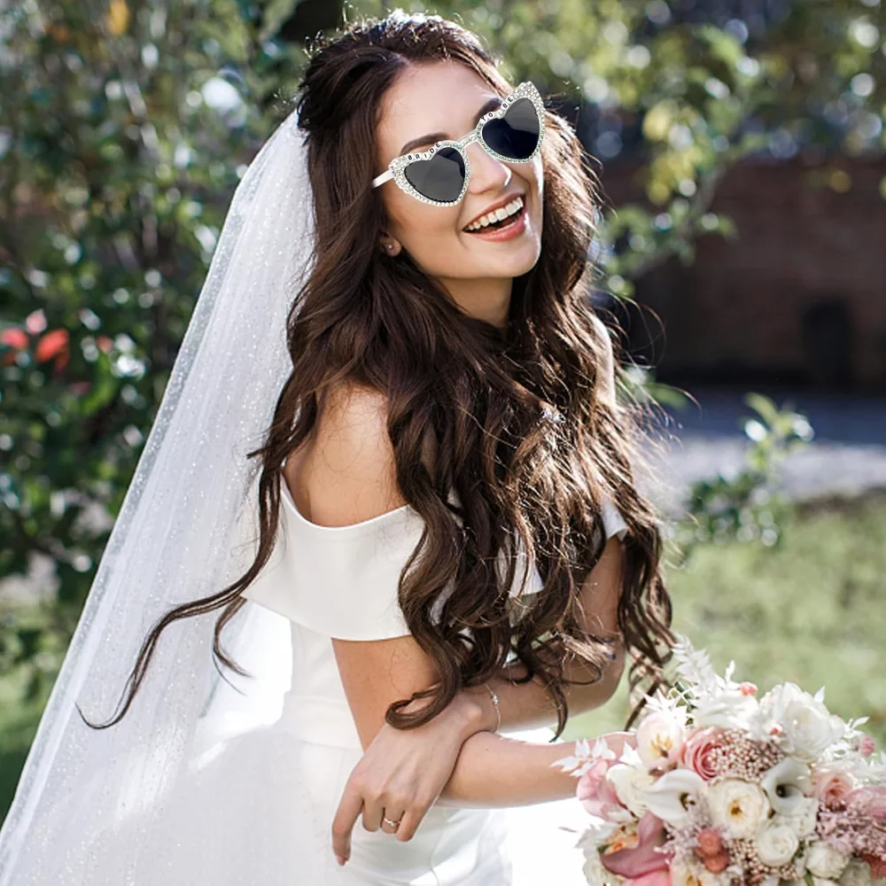 1 Stück Weiße Herz-Braut-Sonnenbrille, Geschenk für die Braut, für Junggesellinnenabschied, Spaßige Braut-Sonnenbrille für Frauen, Party-Geschenke – Detail 2