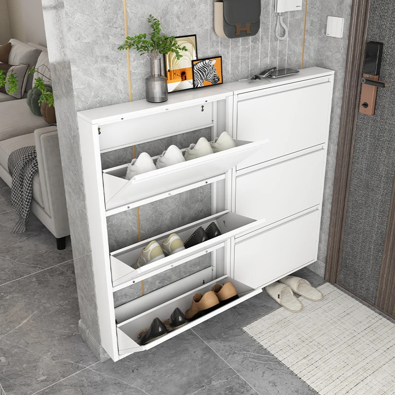 Strong and Durable Slim Wall Mounted Shoe Storage Cabinet  Shoe Rack with Goose Neck Handle Modern High Quality Shoe Cabinet
