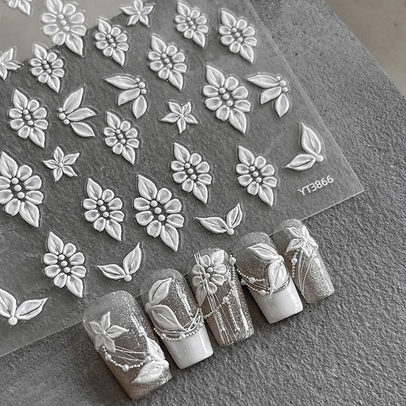 1 vel 3D romige reliëf bloemen nail art stickers zelfklevende nagelstickers eenvoudige bloem nageldecoratie DIY manicure salon