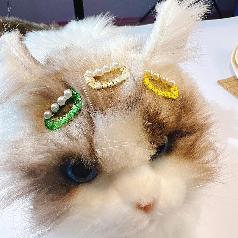 New Handmade Pet Hair Grooming Products Golden Thread Pearl BB Clip Pet Hairpin Alloy Material for Puppy Cat Dog Supplies