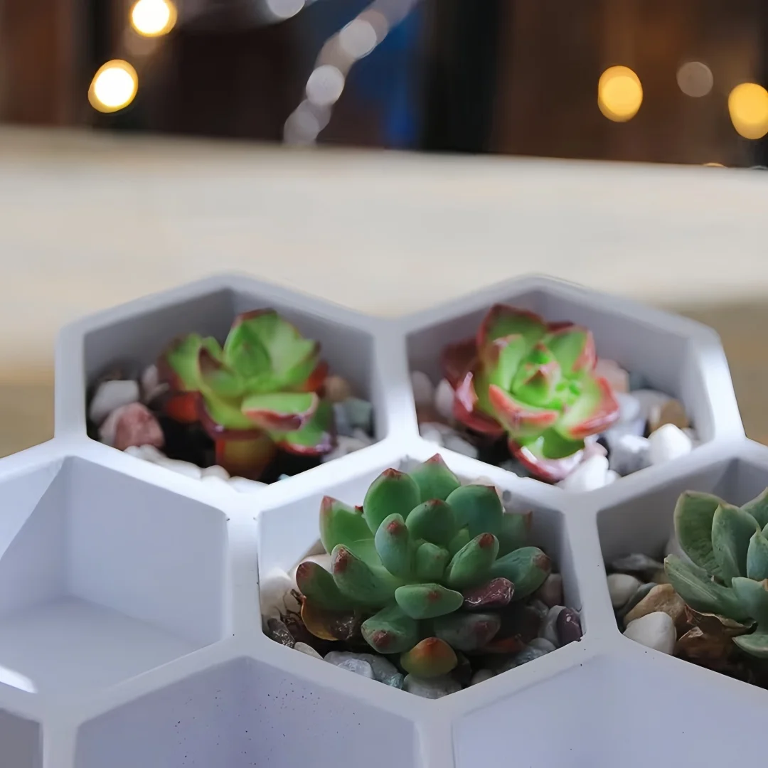 Hexagon Concrete Flowerpot Planter Mold Honeycomb Shape Succulents Plants Pot  Silicone Molds Cement Storage Jar Mould