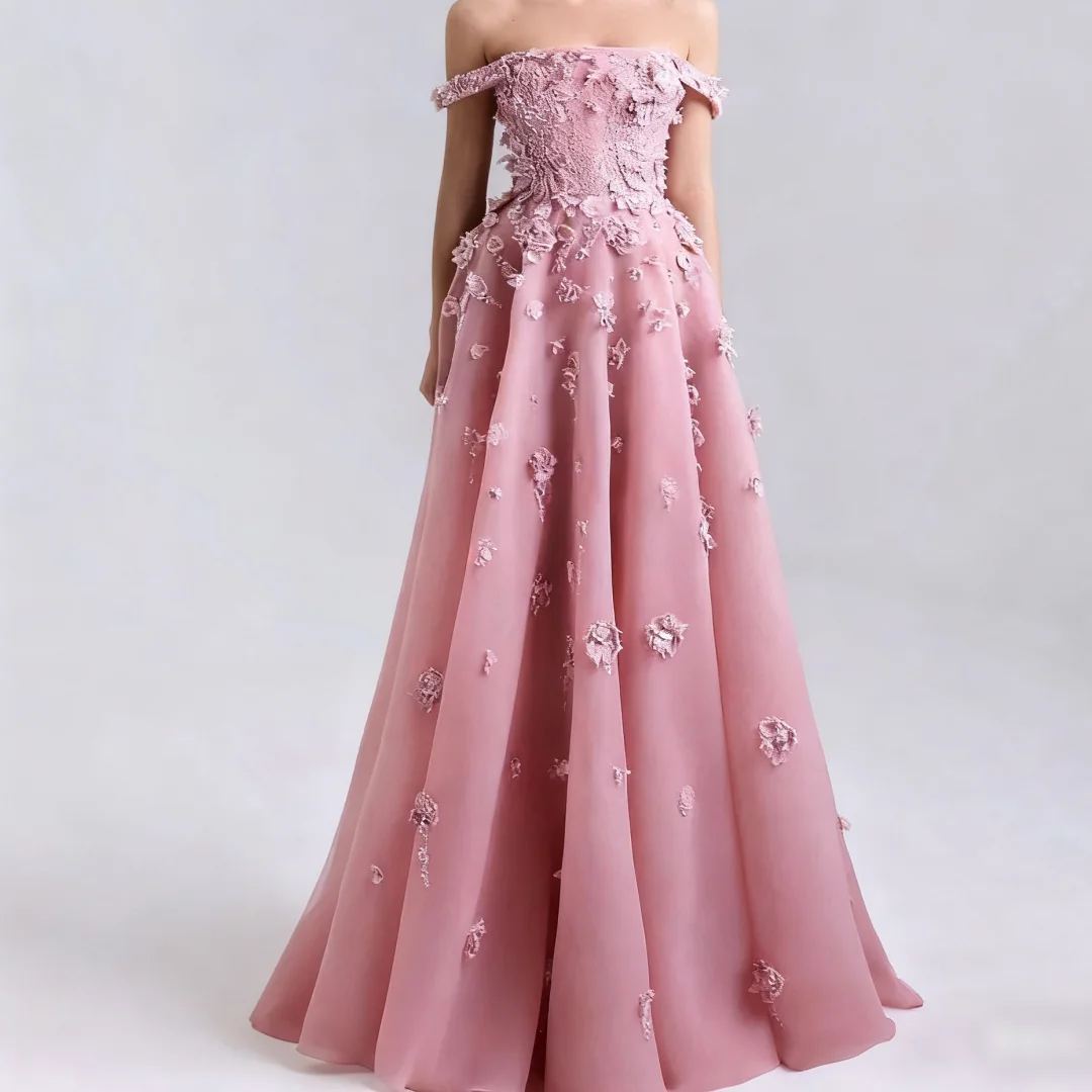

Изысканные роскошные длинные платья с 3D цветочным принтом 2025, женские розовые элегантные вечерние платья трапециевидной формы по индивидуальному заказу
