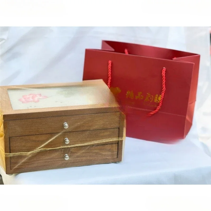

Double-sided embroidered wooden jewelry box, three-layer jewelry storage box