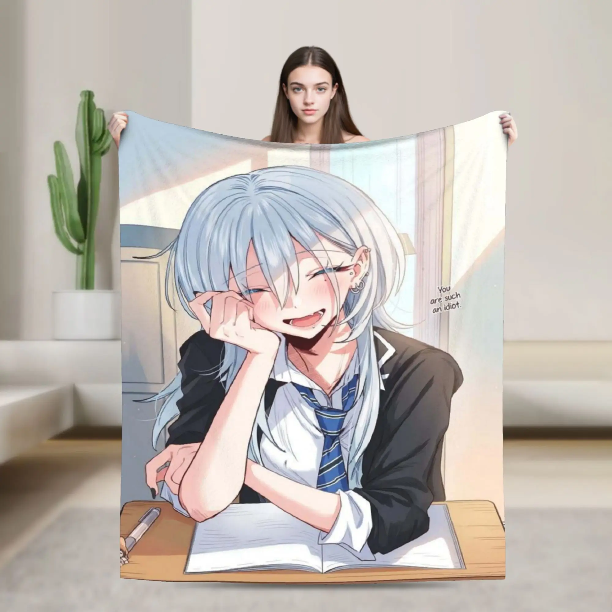 Haimiya Senpai Wa Kowakute Kawaii Manga Soft Cozy Blanket  Graphic Travel Car Throw Blanket Flannel Bedspread Sofa Bed Cover