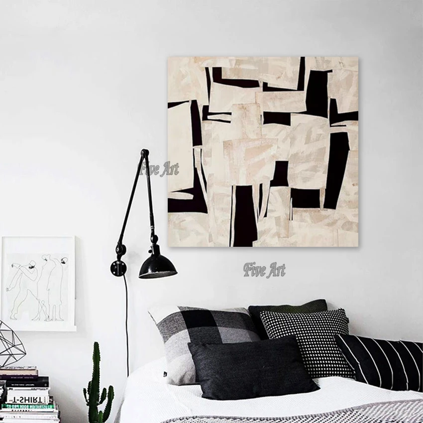 

Настенная картина без рамки для спальни, современная абстрактная картина маслом, черно-белый холст, оптовая продажа, аксессуары для украшения дома