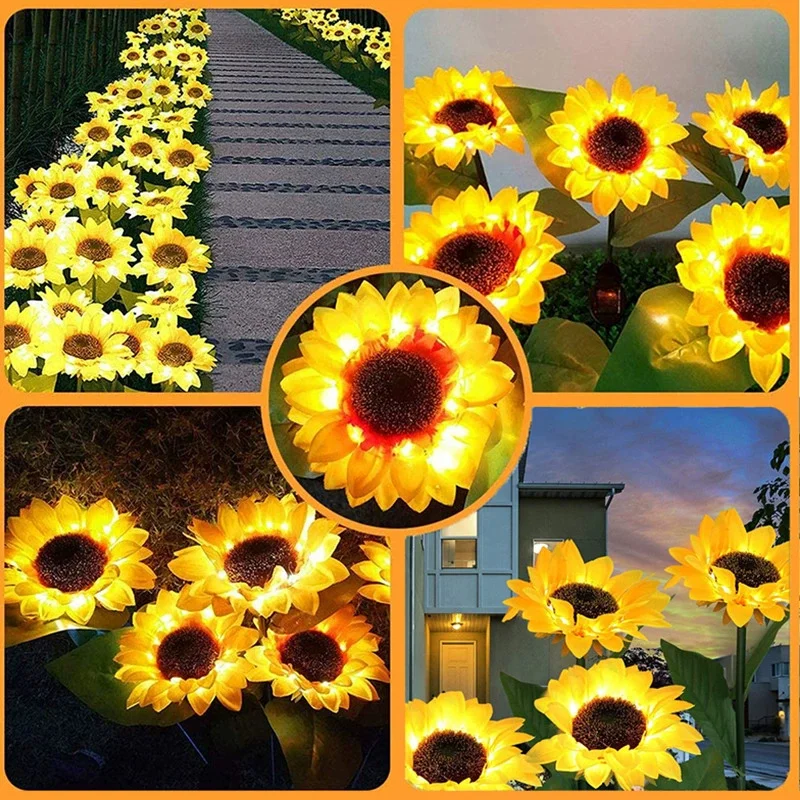 3 Heads 1 Head Solar Simulation Sunflower LED Lights Garden Yard Lawn Night Lights Landscape Lamp Decor Christmas Flower Light view 4