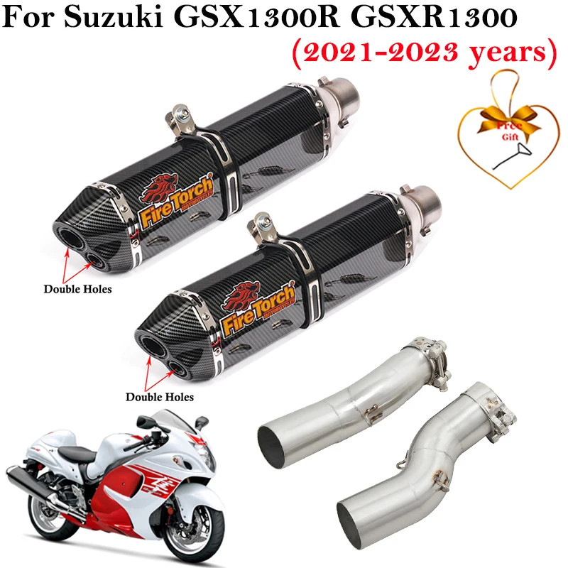 For Suzuki Hayabusa GSXR1300 GSXR 1300 2021 - 2023 Motorcycle Exhaust Escape Systems Link Pipe Double Holes Muffler No DB Killer