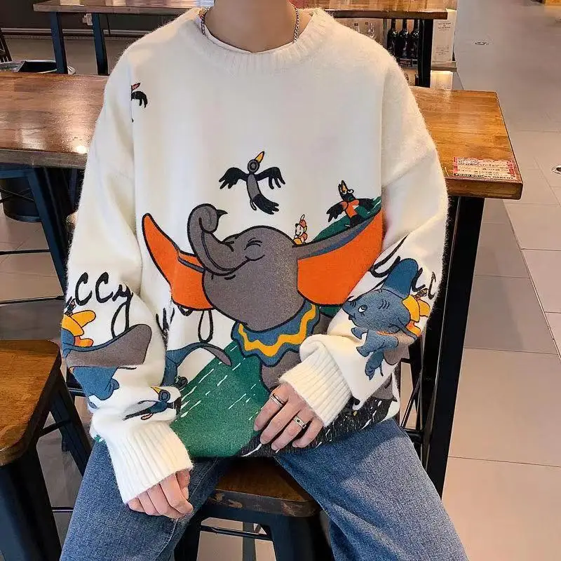 

High Street Design Sweater Men's Y2K Cartoon Pattern Printed Sweater Autumn and Winter Oversized Pullover Harajuku Couple Top