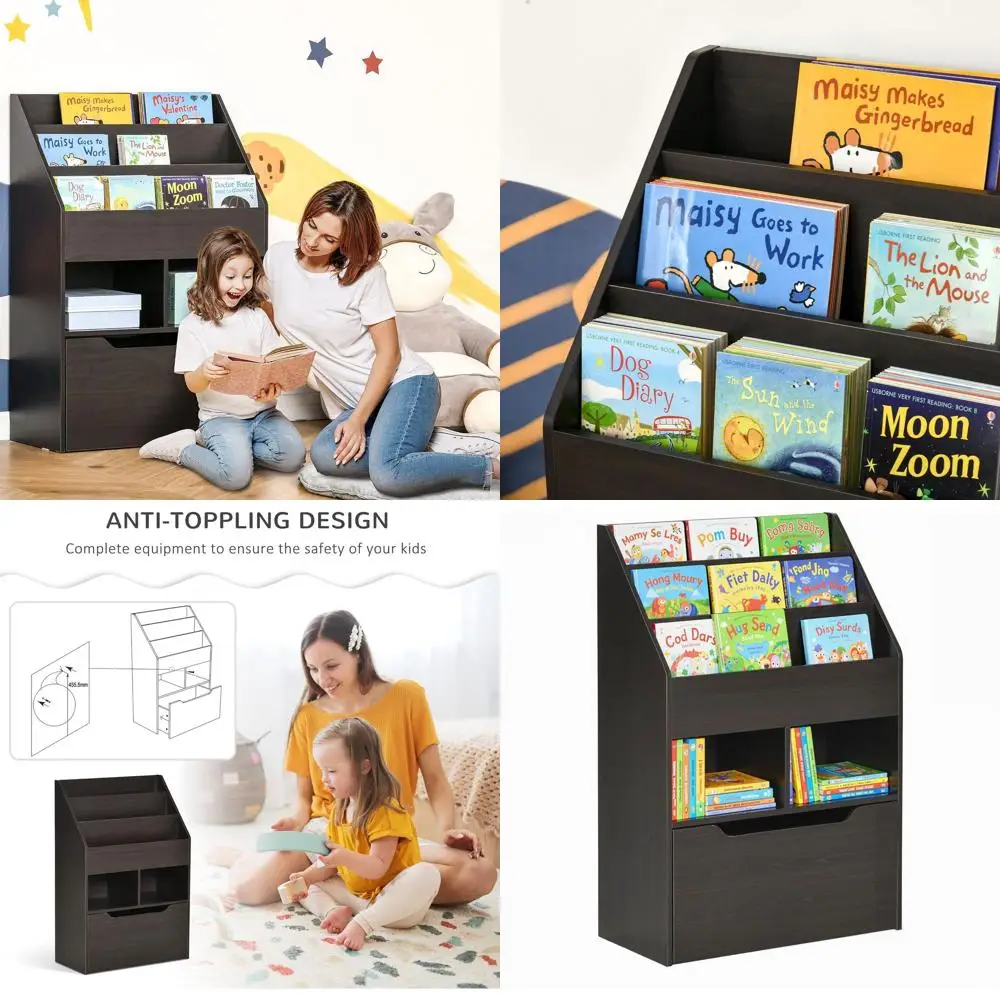 

Brown HOMCOM Multi-Tier Bookshelf Organizer for Kids' Books and Playroom Storage