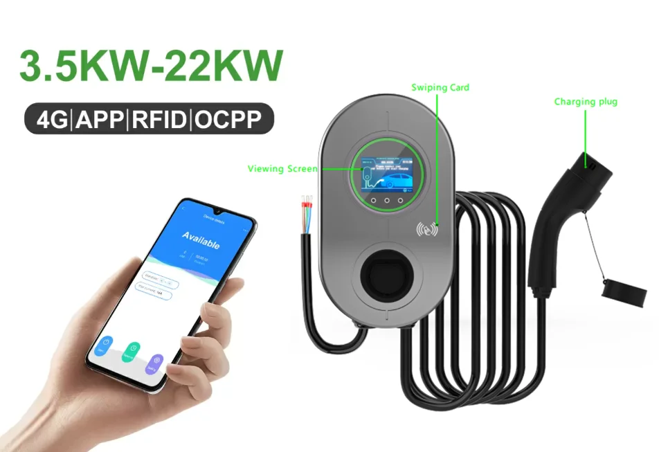 American 7KW Commercial EV Wall-mounted Charging Station 120V 48A Type 1 Swipe Access Compatible New IP55 Wallbox Tesla GB Model