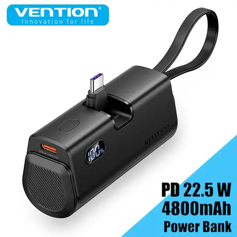 Vention 미니 보조베터리 4800mAh 22.5W 유형 C PD 고속 충전기 iPhone 용 외부 예비 배터리 휴대용 보조베터리 Samsung Xiaomi