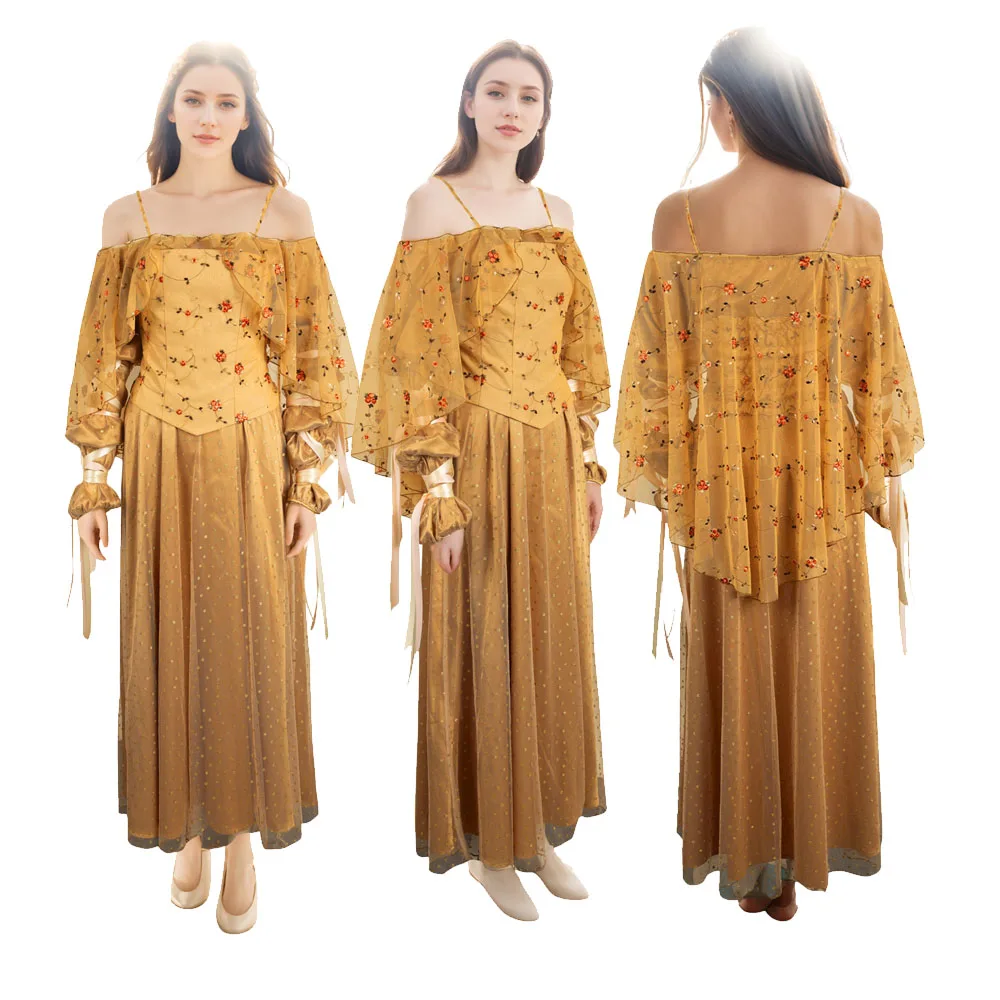 

Women Padme Cosplay Yellow Dress Adult Roleplay Costume Space Movie Battle Disguise Fantasia Halloween Outfits Cloth