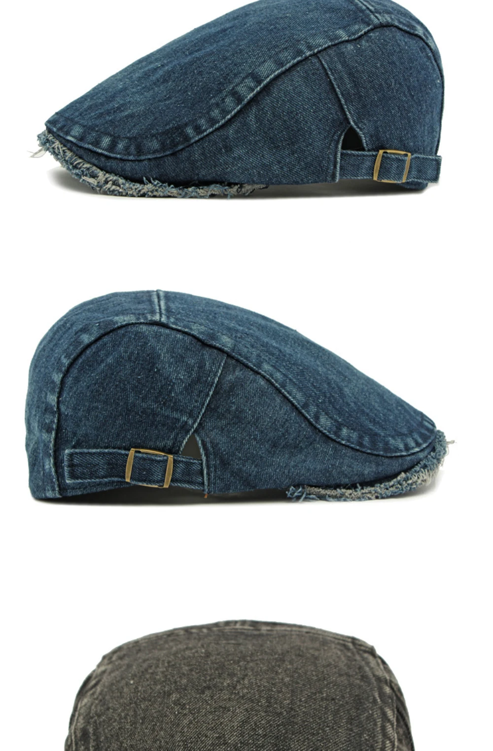 HT4797 Herren- und Damen-Baskenmützen, Einfarbige Baumwoll-Flatcap, Retro Künstler-Mütze für Alle Jahreszeiten, Denim-Baskenmütze – Detail 9
