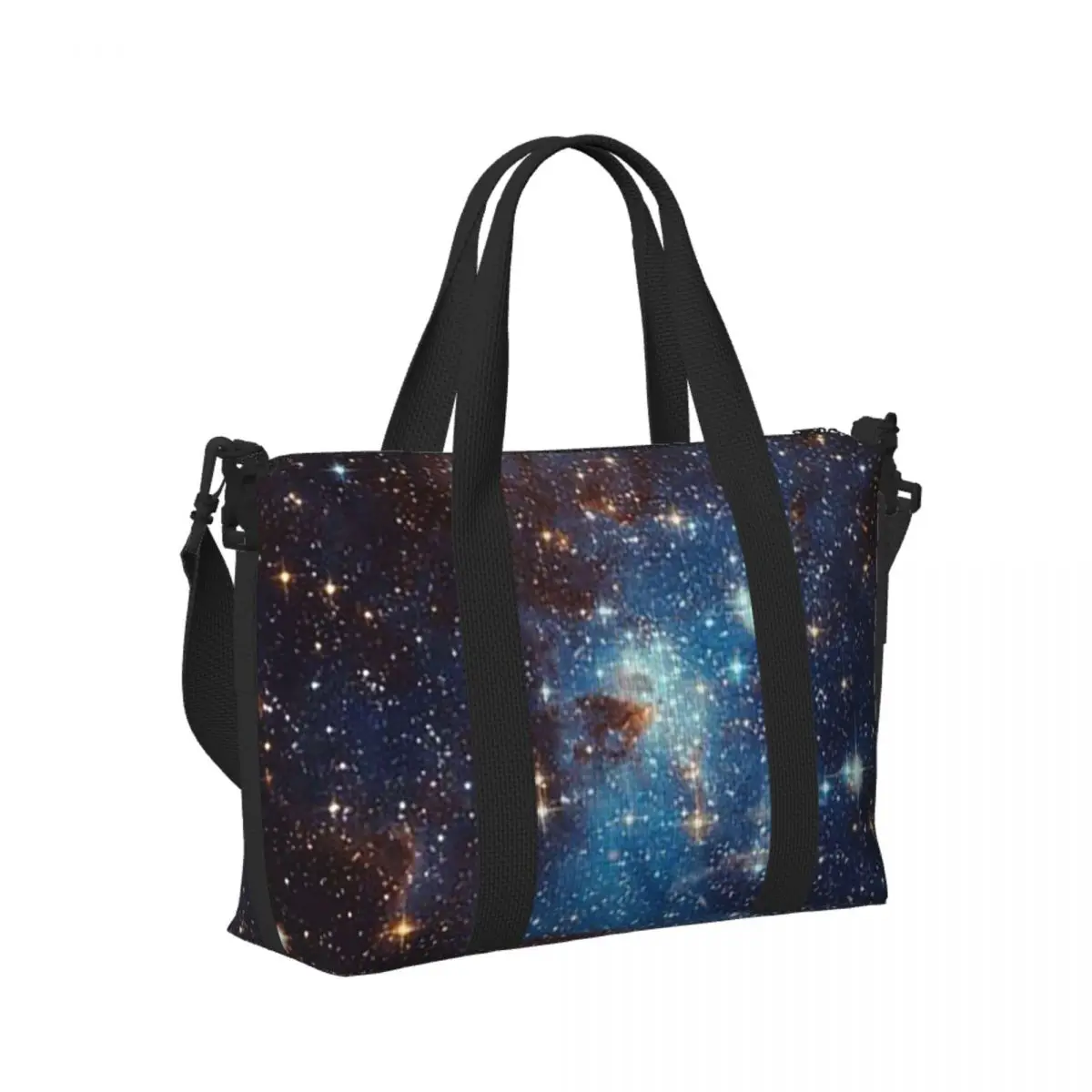 

Custom Blue Nebula Stars Space Beach Travel Bag Large Capacity Tote Bags for Gym Sport Women Shopping Duffle Shoulder Bag