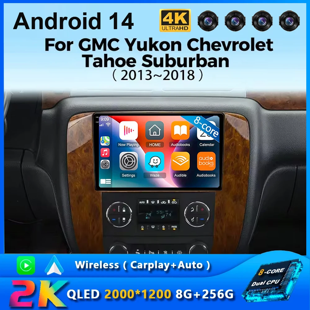 Android 14 Car Radio For GMC Yukon Chevrolet Tahoe Suburban 2008 - 2012 Carplay Multimedia Video Player Navigation Stereo