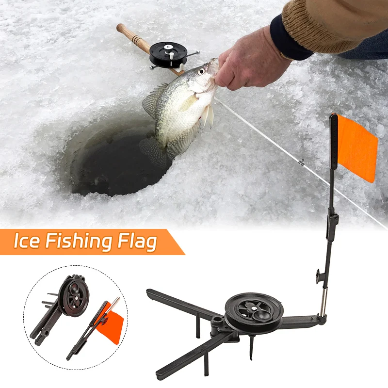 

Winter Ice Fishing Rod Tip with Flag Ice Fishing Stand Rattle Reel Tool Folding Triangle Flag Portable Storage Accessories