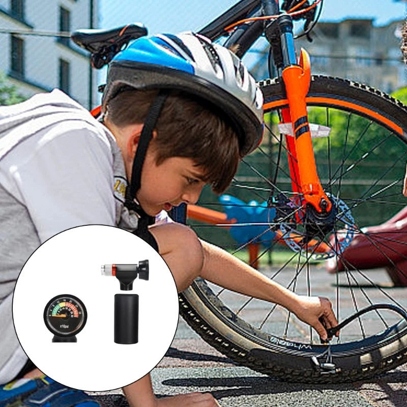 CO2 Tyre Filler Air Pumps with Pressure Gauge Road Bike Tire Inflator CO2 Inflator Head for Road & Mountain Bikes